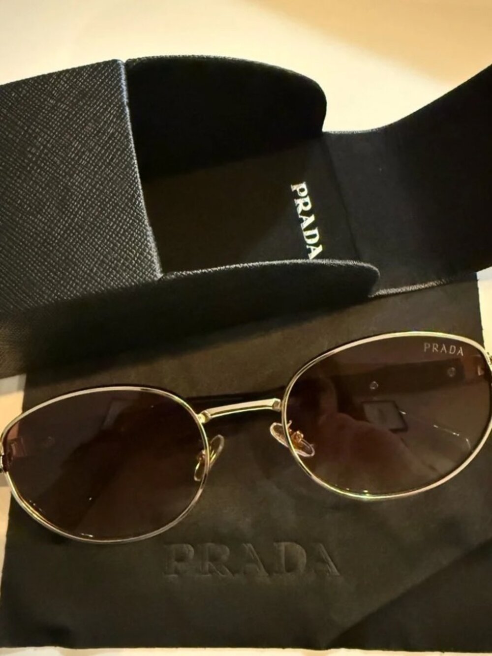 Prada Oval Sunglasses Gold Tortoise Brown Gradient w/ Case